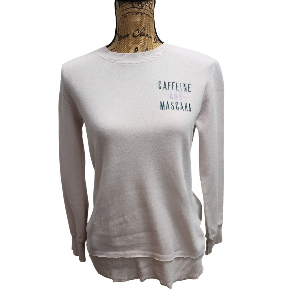 Derek Heart Women's Small S Long Sleeve Graphic Sweatshirt‎ Caffeine and Mascara
